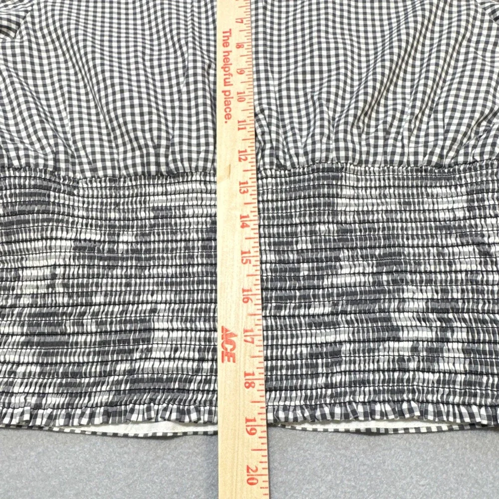 ABERCROMBIE & FITCH Gingham Puff Sleeve V-Neck Top Womens L Black White